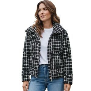 Jason Wu Plaid Tweed Quilted Puffer Jacket black & white - NWT